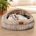 CHEERPALS Cat Cave Bed for Indoor Cats, Washable Covered Cat Bed Hooded Kitty Bed Soft Fluffy Pet Bed for Puppy and Small Dog(Khaki)