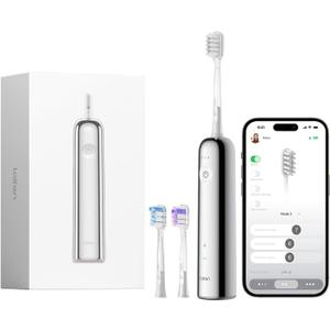Laifen Wave Electric Toothbrush, Oscillation & Vibration Sonic Electric Toothbrush for Adults with 3 Brush Heads, IPX7 Waterproof ADA Accepted Travel Powered Toothbrush (Stainless Steel)