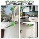 Cobweb Duster with Extension Pole, Washable Cleaning Duster Set with 2 Duster Heads, Corner Brush, 15-110-Inch Telescoping Pole for high Ceiling Fans, Long Duster for high CeilingsSpider Web Brush