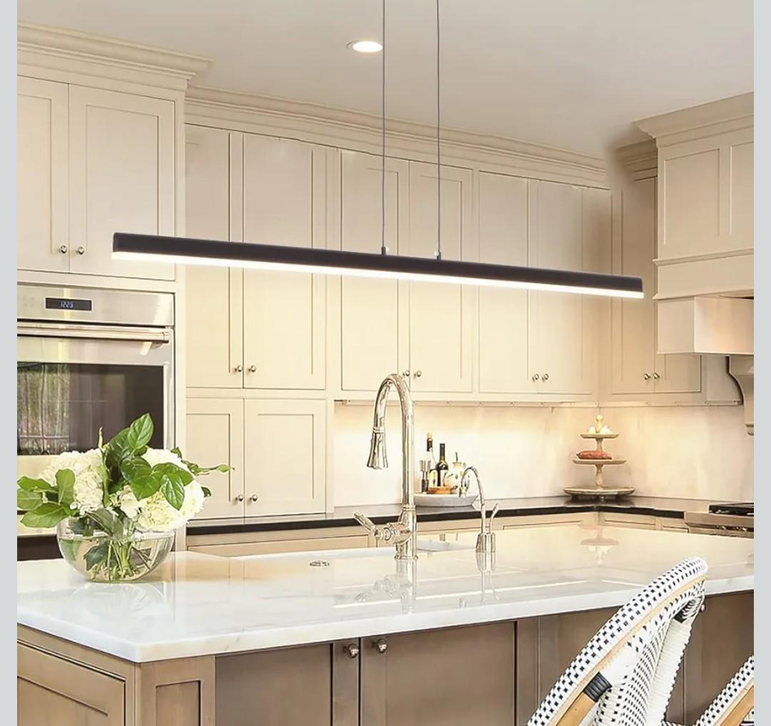 Artop 47" Linear Pendant Light 20W Minimalist Hanging LED Island Chandelier Light Fixture for Kitchen Island Dinning Room Commercial Office Matte Black