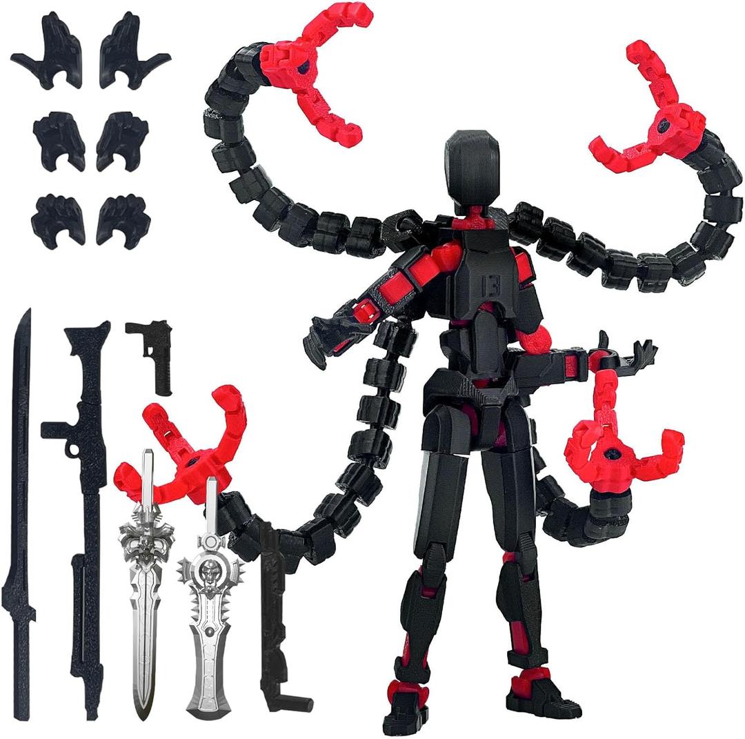 Already Assembled T13 Action Figure Accessories,Dummy 13 T13 Multi-Jointed Movable,for Collectors Desktop Decorations t-13 Movability 3D Printed Toys (Black Red)