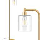 Industrial Floor Lamp with Hanging Glass Shade Brass Gold Farmhouse Indoor Pole Light with Edison E26 Base Vintage Rustic Standing Tall Lighting for Living Room Bedroom Office( ST64 Bulb Included)