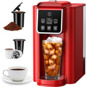 SHARDOR Single Serve Coffee Maker, Hot & Iced Coffee Machine for K Cup and Grounds, 6 to 14 oz Brew Sizes, 50 oz Removable Water Tank, Bold Brew Setting, Pod Coffee Maker with Reusable Filter, Red