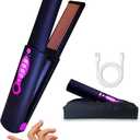 Travel Small Hair Straightener and Curler 2 in 1 for Short Hair, Cordless Titanium Flat Iron, Portable, USB-C Rechargeable, Fast Heating, Dual Voltage, 5000mAh Battery, 3 Temp Settings (Decent Black)