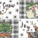 Christmas Placemats Set of 4, Winter Snowman Themed Decoration, Washable Dining Table Mats, Deer Snowflakes Placemats Table Mats for Xmas Party Holiday Home Kitchen Dining Decoration