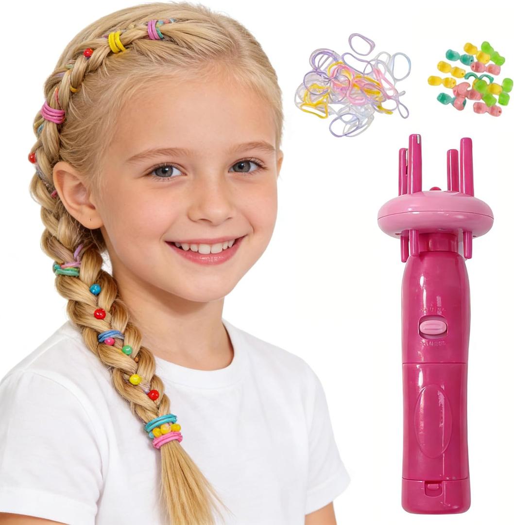 TJE Automatic Hair Braider Machine & Rope Braider Tool, Easy DIY Hair Styling Set with Accessories, Pink Hair Salon Styling Kit for Girls, Pink