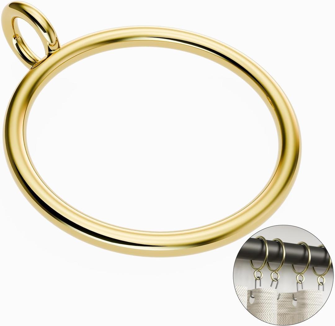 24 Pack Gold Metal Curtain Rings with Eyelets, 1.5 inch Inner Diameter Drapery Rings Apply for Curtain Rods(Fits Up to 1 1/4-Inch Rod)