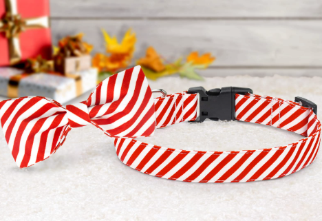 Christmas Bow Tie Dog Collar, TAGATMI Adjustable Dog Cat Collar and Bow Tie, Durable Buckle Light Collar Comfy Bowtie for Dogs Pets Best Gift Comfortable Detachable Red, L