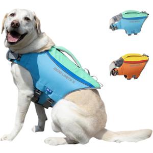 ZLX Dog Life Jacket, High Buoyancy Dog Life Vest with Secure Handle, Ripstop Lifejacket for Swimming, Boating, Water Safety, Adjustable Lightweight Floating Pet Preserver, Large, Blue