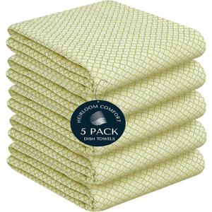 Lemon Green Honeycomb Kitchen Towels 5 Pack, 16x26 Inch, 100% Cotton, Quick Drying, Super Absorbent, Reusable & Washable Dish Towels for Drying, Cleaning, and Everyday Use