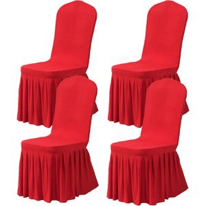 Dimatic Dining Room Chair Covers Set of 4, Stretch Parsons Slipcovers with Skirt Super Fit Spandex Chair Seat Protector Cover for Dining Room, Hotel, Ceremony (Red)