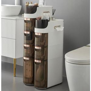 4 Tiers Mobile Narrow Storage Cabinet with Large Capacity, Bathroom Floor Cabinet with Wheels Free Slim Storage Cart with Drawers for Living Room Bedroom Bathroom