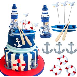 LaVenty 11 PCS Nautical cake Topper Baby Shower Nautical Cake Decoration Wedding Bachelorette Engagement Party Supplies Nautical Party Supplies Favors