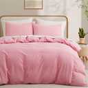 LOVQUE Pink Cotton Duvet Cover Twin Size, Linen Like Natural Bedding Set with Zipper Closure (No Comforter), 68x90 Inches
