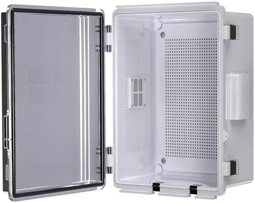 Animacyn ABS Electrical Junction Box, Ventilated Design, Cable Grommets, IP65 Waterproof Enclosure, Indoor/Outdoor Use with Mounting Panel. (Clear Cover, 11"x7.4"x5.5")