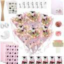 Graduation Money Bouquet Kit 2026,DIY Flower Bouquet 6 Sheet,Graduation Gift with Bear Flower Wrapping Paper for Grad Friends College Ceremony(Pink)
