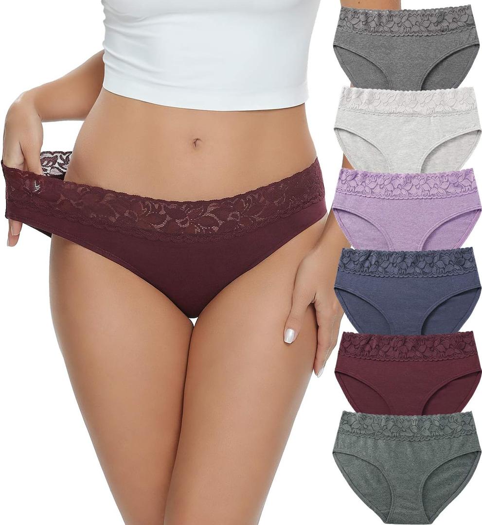 Cotton Hipster Panties for Women Lace Hiphugger Panties Bikini Underwear Pack (Large)