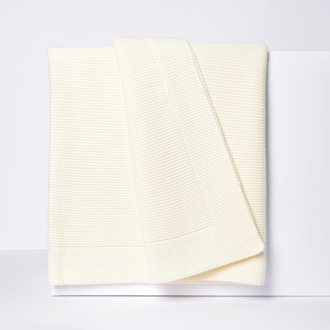 100% Cotton Knitted Throw Blanket Oeko-TEX Certified, Breathable & Soft, 50" x 60" Substantial All-Season Blanket for Couch, Bed, Home Dcor and Gifting - 2 lb (Ivory)