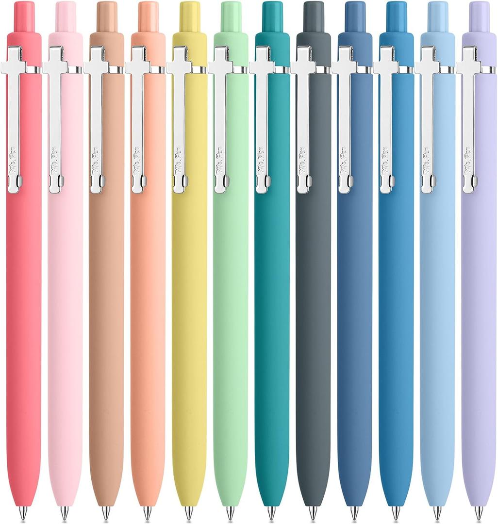 Mr. Pen- Bible Journaling Pens, 12 Pack, Assorted Color, Retractable Cute Gel Pens for Journaling, 0.7 mm, Pastel Barrel with Silver Cross Clip, Smooth Writing Aesthetic Pens for Women