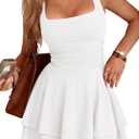 IWD Womens Square Neck Sleeveless Mini Summer Dress 2026 Ruched Waist Ruffle Hem A Line Graduation Cocktail Party Short Dress (White, Large)