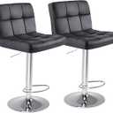 Sweetcrispy Bar Stools Set of 2, Armless PU Leather Adjustable Swivel Barstools, Hydraulic Kitchen Counter Height Thickened Seat Cushion Square Island Countertop Chairs with Back Black 