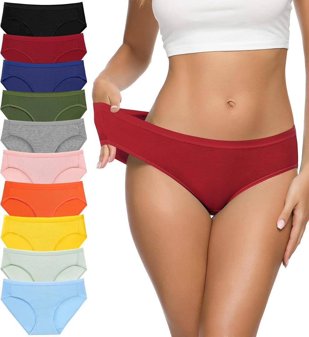 Eiggam Women's Cotton Bikini Panties,High-Cut Full Coverage Stretch Cool Underwear for Women (M)