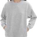 PUMIEY Women's Oversized Sweatshirts Fleece Crew Neck Hoodies with Pockets Long Sleeve Pullover Tops Three-No Collection (Gray, M)