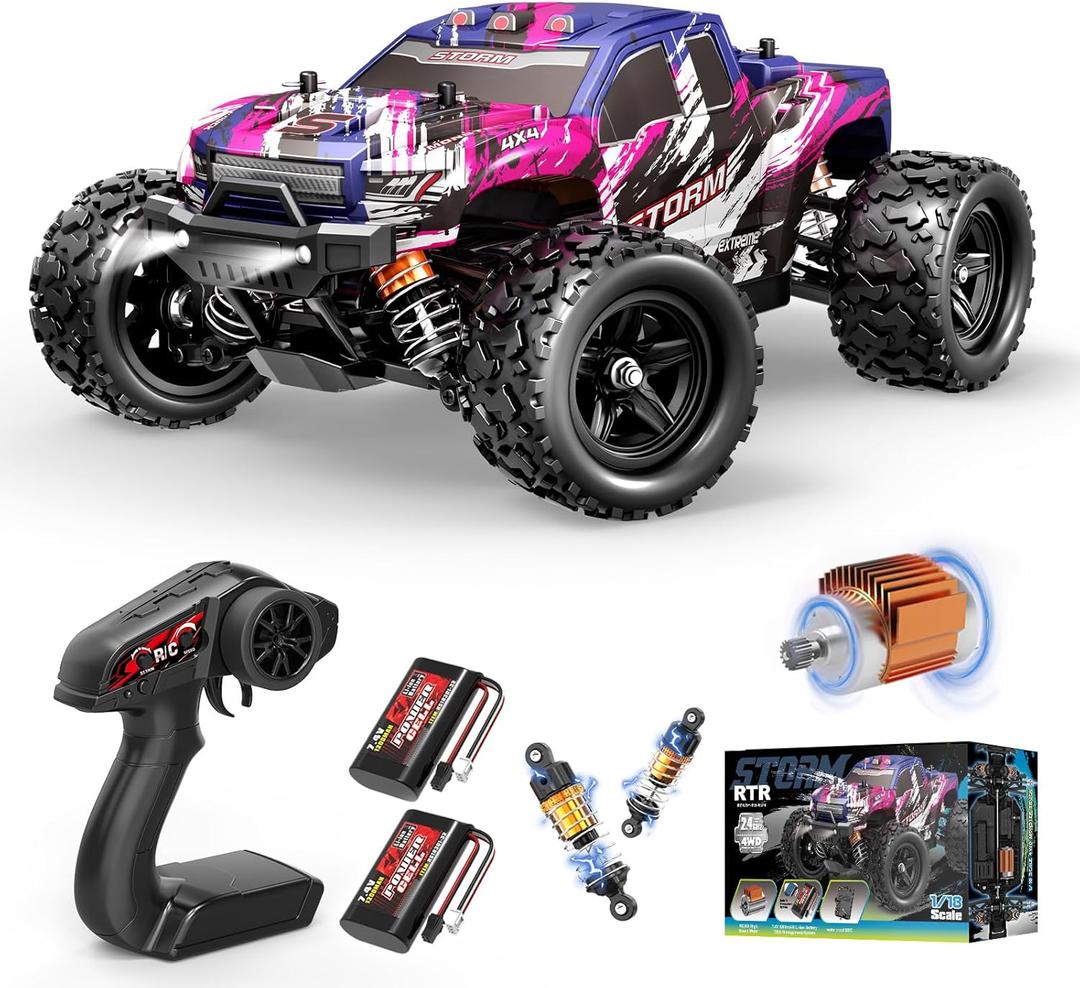 Pink Remote Control Car for Girls, Fast rc Cars for Girls 1:18 Scale Monster Truck with 40+ KM/H Speed 4WD Off-Road RC Truck, Dual Rechargeable Batteries, Toys for 8 9 10 11 12 Year Old Girl Gifts