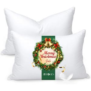 Feather Pillows Queen Size Set of 2 - Goose Down Hotel Bed Pillow for Sleeping, Soft 600 Thread Count Cotton Cover, Fluffy Support Surround Fill Polyester for Side, Back and Stomach Sleepers