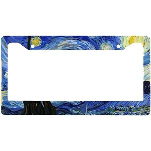 Decorative License Plate Frame Starry Night Car Tag Frame Aluminum Auto License Plate Holder for Men Women (12 x 6 Inch, Multi-0012)