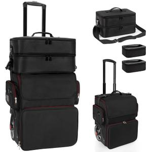 Large Makeup Train Case with a Large Makeup Travel Bag for Hairstylist, Hairdresser Bag with Detachable Pouch,Heat Insulation and Anti-scalding Full layer for Hairdressing Tool Organizer, Big wheels
