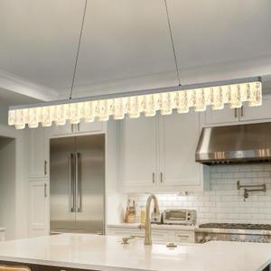 Modern Pendant Lights Kitchen Island, 50" Minimalist Dimmable LED Linear Light Fixture Silvery Gray Aluminum Bar Lights Hanging for Dining Room, Kitchen, Restaurant, Living Room (50.0 "Long Strip Shape)