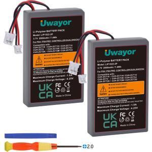 PS4 Controller Battery, PS4 Battery Replacement 2 Pack 2000mAh for Sony PlayStation 4 PS4/PS4 Pro/PS4 Slim/Dualshock 4 CUH-ZCT1E CUH-ZCT1H CUH-ZCT1U CUH-ZCT2 CUH-ZCT2U Controller, LIP1522