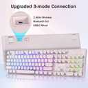 Redragon K710 Wireless Typewriter Mechanical Gaming Keyboard, Bluetooth/2.4Ghz/Wired, RGB Led Backlit, Blue Switch - Clicky, Rechargeable, Solid Metal Panel, Round Keycaps, Pink