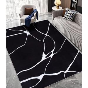 YIHOUSE Modern Washable Area Rug for Living Room Bedroom - Large Abstract Black and White Rug Non-Slip Ultra-Thin Home Decor (Dark Warping, 5'x7'ft)
