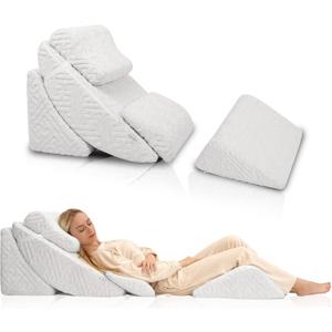 Betterhood 5pcs Orthopedic Bed Wedge Pillow Set, Adjustable Memory Foam, Post Surgery Foam for Back Neck & Leg Pain Relief Support, Acid Reflux, Snoring Reading, Sleeping, Sitting up, Grey