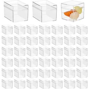 48 Pcs Acrylic Boxes, 2x2x2 Inch Acrylic Square Cube Acrylics Candy Box Small Clear Box with Lids, for Candy,Gift,Stackable Cubes Container, Square Cubes Storage Box