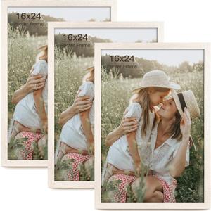 16x24 Frame Set of 3, White Wood Grain 16x24 Poster Frame for Gallery Wall Mounting (3 Pack, White)