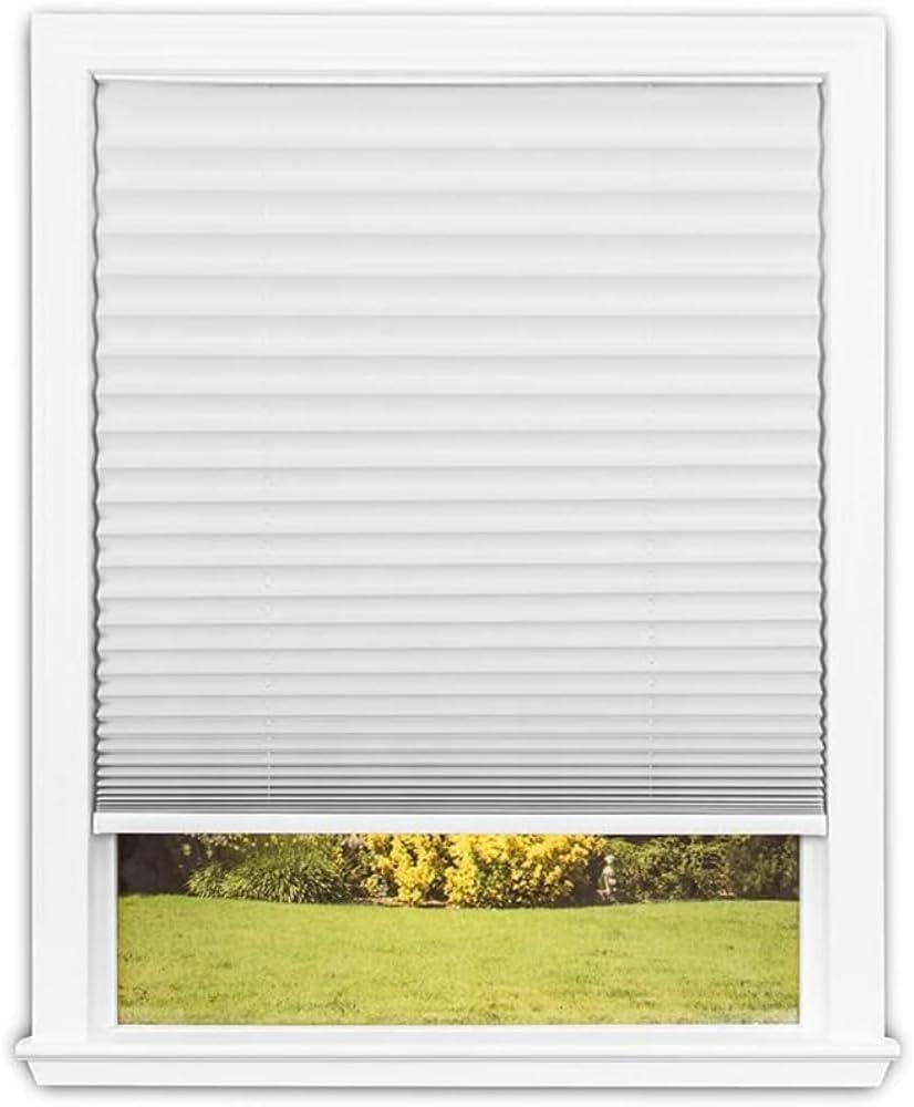 Redi Shade No Tools Easy Lift Trim-at-Home Cordless Pleated Light Filtering Fabric Shade White, 36" W x 64" L, (Fits windows 19"- 36")