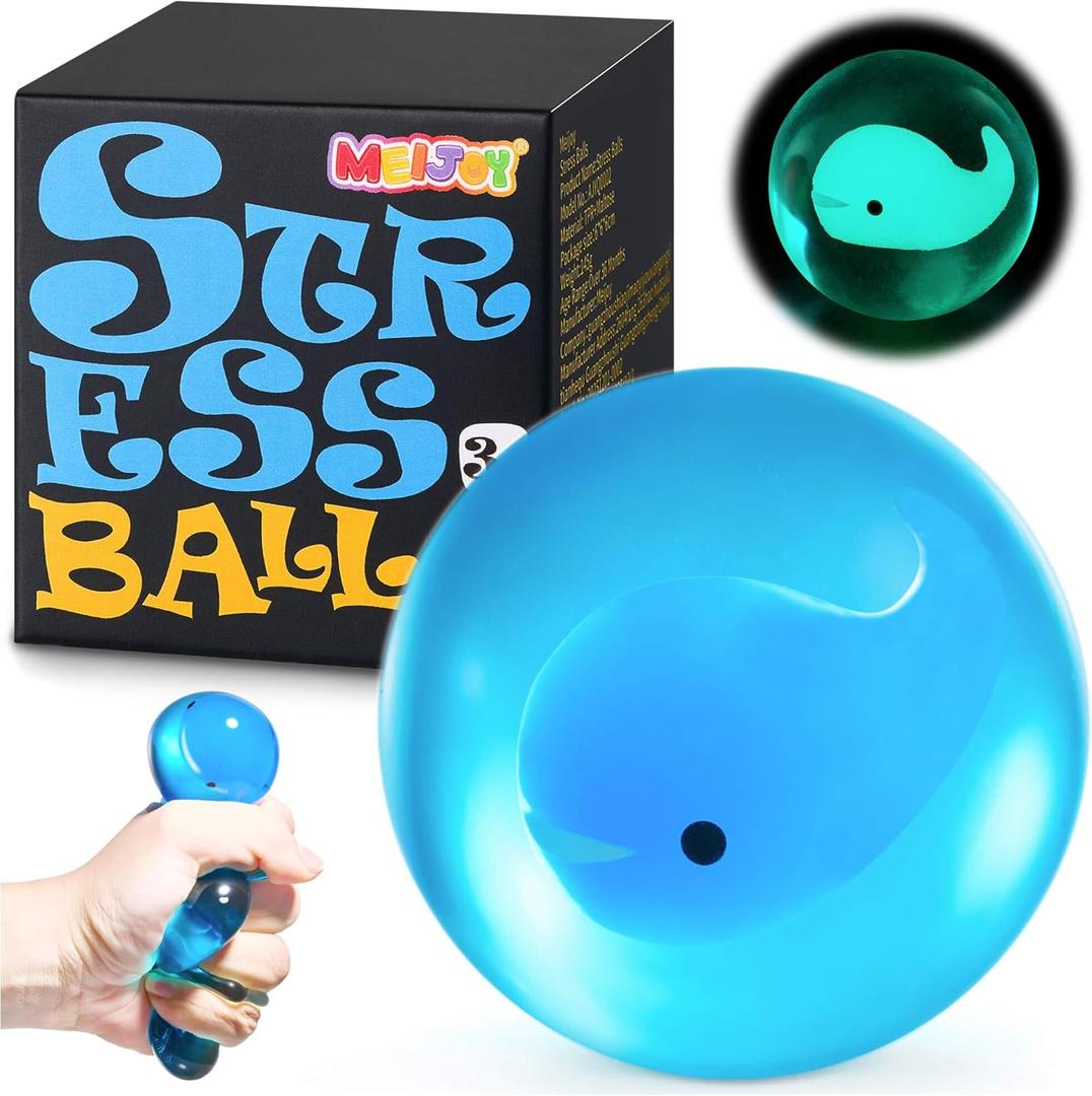 Stress Balls for Kids Adults - Squishy Fidget Toys Sensory Toys for Kids with Autism Glow in The Dark Squeeze Balls for Hand Therapy Squish Ball for Anxiety Stress Relief Easter Basket Stuffers