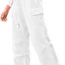 Girls Y2K Baggy Cargo Pants Adjustable Cuffs Parachute Joggers with Pockets for School Sport Street Dance, 10 Years, Pure White