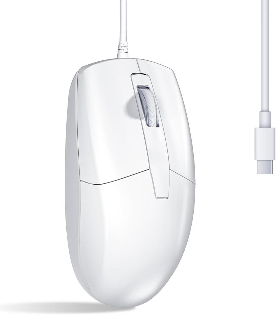 USB C Wired Mouse, Type C Optical Mouse, Portable Silent Comfortable, for Laptop, Mac, MacBook, Android, PC, White