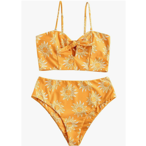ZAFUL Women Ribbed Keyhole Tied High Waisted Bikini Spaghetti Straps Two Pieces Swimsuit Bathing Suit m