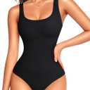 LODAY Black Bodysuit Women Scoop Neck Body Suits Sleeveless Double Lined Bodysuit Tank Top（X-Large,Black)