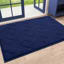 OLANY Indoor Door Mat, 32x20, Dirt Resistant and Absorbent, Sturdy Non-Slip Rubber Backing, Easy to Clean, Washable Low-Profile Doormat for Entryway, Dark Blue (1'8" x 2'6" (Rectangular))