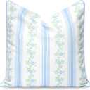 Hofdeco Premium Coastal Patio Indoor Outdoor Throw Pillow Cover Only, 20"x20" Water Repellent for Backyard, Couch, Baby Blue Print Stripe Floral