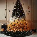 Black Gold Tree Skirt, 36 inches Spring Easter Fluffy Faux Fur with Gold Sequin Snowflakes Tree Rug, Furry Tree Mat for Holiday Decorations