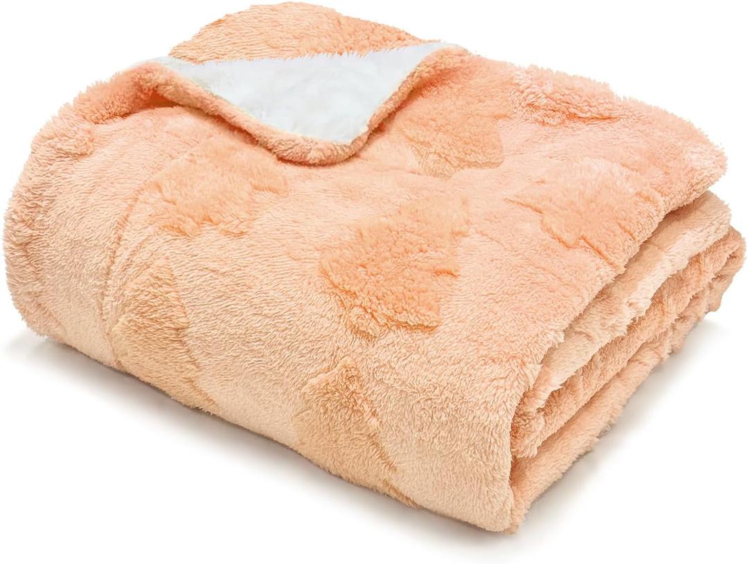 50x60 Inches Sherpa Christmas Blanket for Holiday Home Decor, Peach Xmas Tree Jacquard Soft Flannel Fleece Throw Blanket for Bed Couch Sofa, Christmas Decor Gifts for Women Men Family Friends