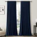 Navy Blue Linen 100% Blackout Curtains for Bedroom 90 Inch Length 2 Panels Set Back Tab Pocket Neutral Farmhouse Living Room Darkening Curtain Track System Thermal Insulated Black Out Drapes 52x90