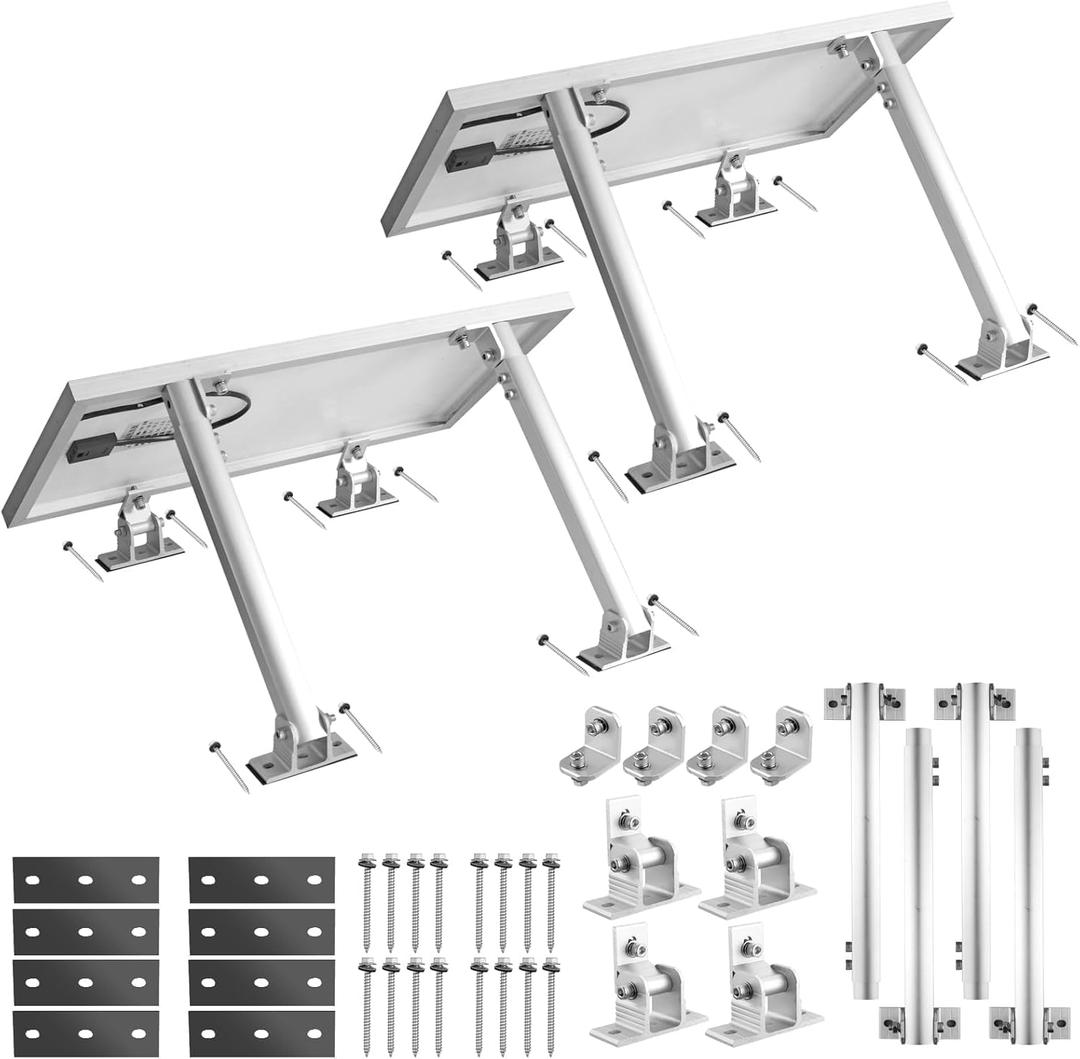 Anbte 2 Set Adjustable Solar Panel Tilt Mount Brackets, Aluminum Alloy Solar Ground Mount 15-30 Support 50W 70W 100W 150W 200W 300W 400W Panels, for Flat Surface, RV, Roof, Boat, Silver